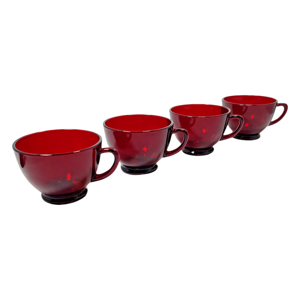 Vintage Anchor Hocking Royal Ruby Red Glass Tea Punch Glasses Set Of 4